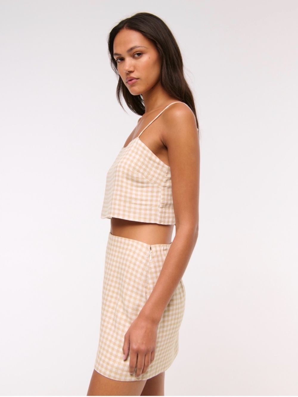 Abercrombie & Fitch Beige Gingham Linen-Blend Mini Skort Medium NWT - Picture 3 of 10